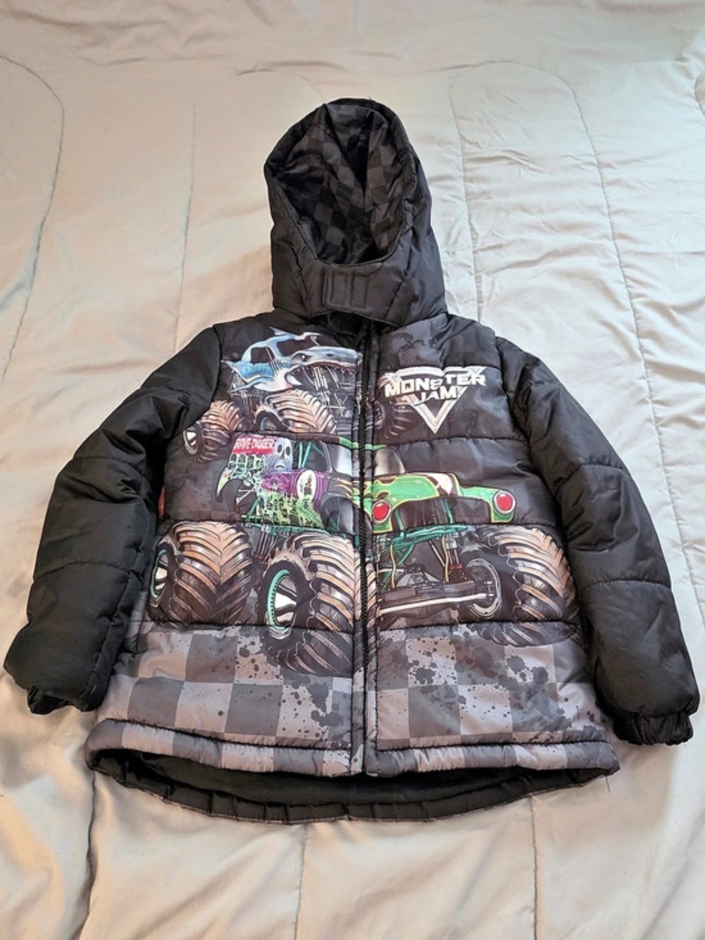 Monster Jam Boys Hooded Puffer Jacket Boys 7/8 Hooded Monster Truck Puffer